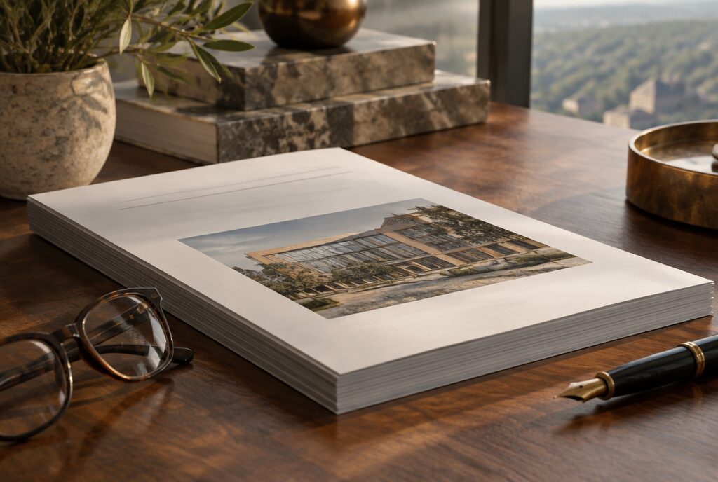 Offering memorandum on a desk with reading glasses and a pen